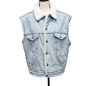 Levi's Light Blue Denim Vest with White Sherpa Collar XL